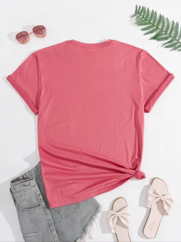 Plus Size Cartoon Bear Print Round Neck Tee, Casual Drop Shoulder Short Sleeve T-shirt, Women's Plus Size Summer Clothing for Daily Wear 1