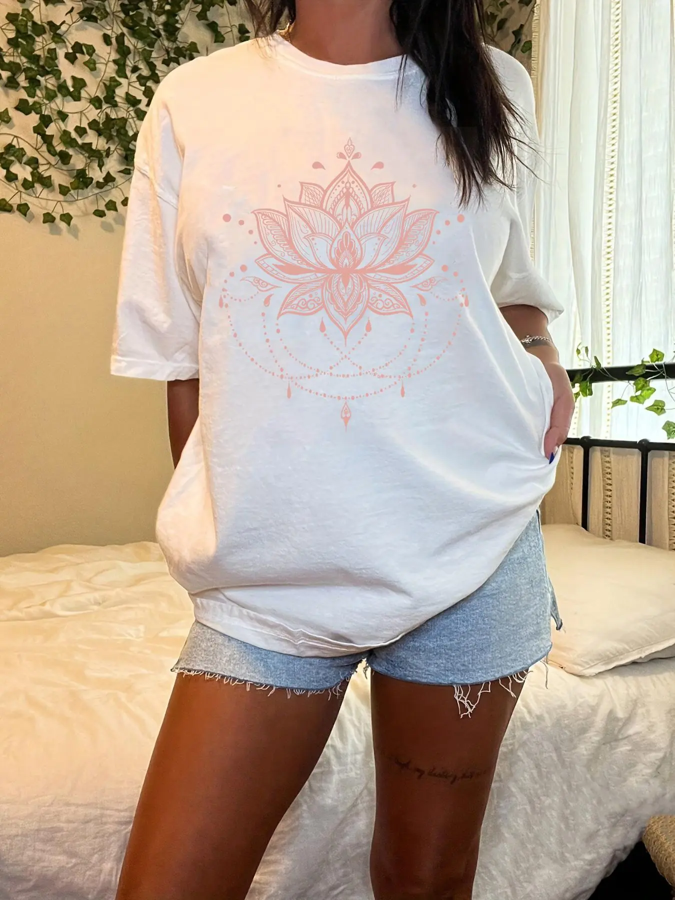 Women's Floral Print Drop Shoulder Tee, Casual Half Sleeve Round Neck Graphic Print T-Shirt for All Seasons, Fashion Ladies Top for Daily Wear