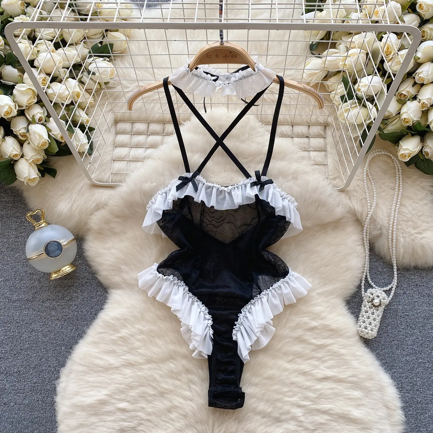 Jumpsuit Hot For Women Ruffles Lace Strappy Onesie Camis Porno Uniform Sheer Sensual Magdalyn Bodycon Bodysuits Transparent New