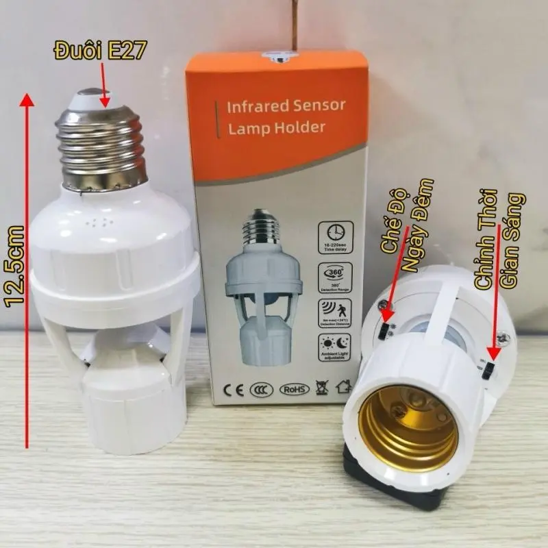 Đui Đèn Cảm Biến Chuyển Động Hồng Ngoại (Tròn) Nối Đui E27 0