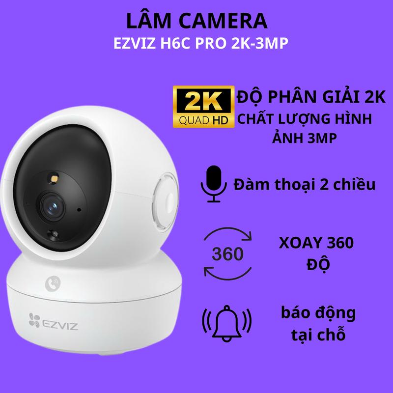 Camera wifi ezviz H6C PRO độ phân giải 2K-3M Có đèn LED cảnh báo, Xoay 360 độ , chụp ảnh báo về điện thoại, loa mic đàm thoại 2 chiều tại LÂM CAMERA ( mua 1 camera tặng 1 chân đế )