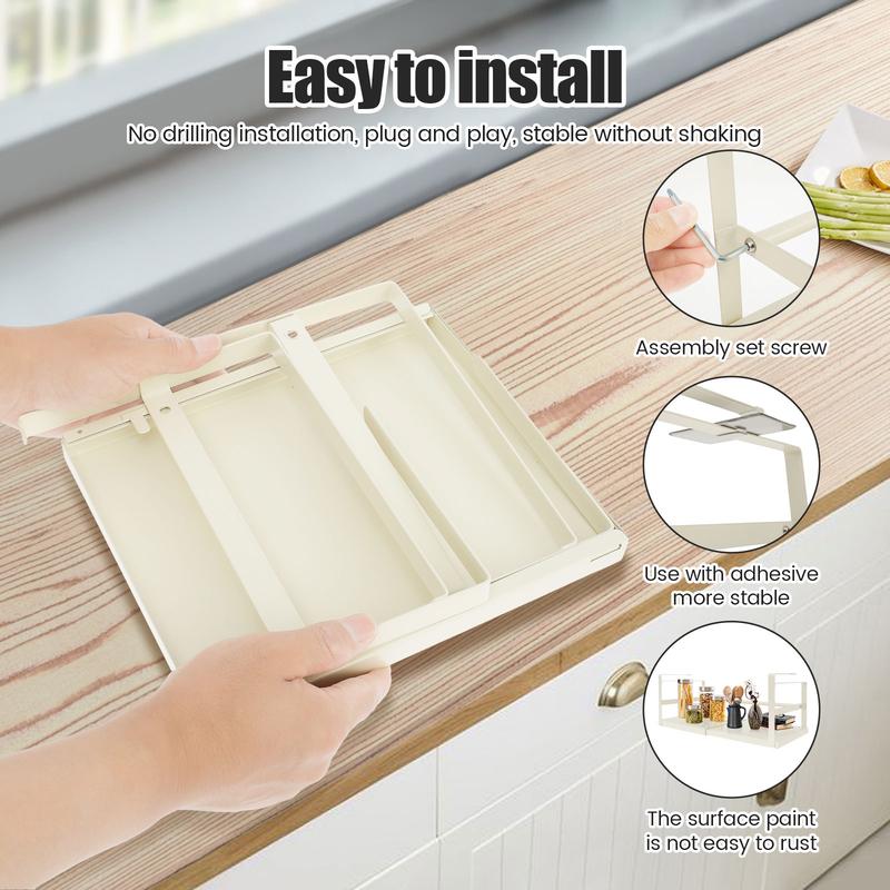 Product Introduction of Expandable Under Shelf Storage Carbon Steel Under Shelf Basket Hanging Under Shelf Organizer Slide in Under Cabinet Shelf for Pantry Cabinet Laundry Room c05Pp 34