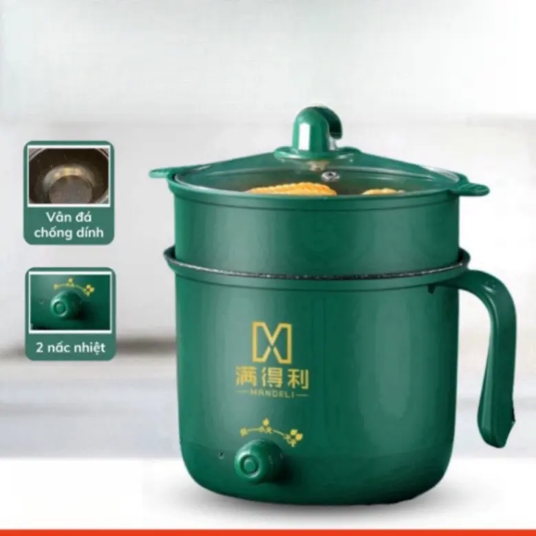 Nồi Lẩu Điện Mini, Nấu Mì 2 Tầng Kèm Giá Hấp Đa Năng  Nướng, Luộc, Chiên Chống Dính Vấn Đá Tiện Lợi, Ca nấu mì - N2 New Nồi Điện