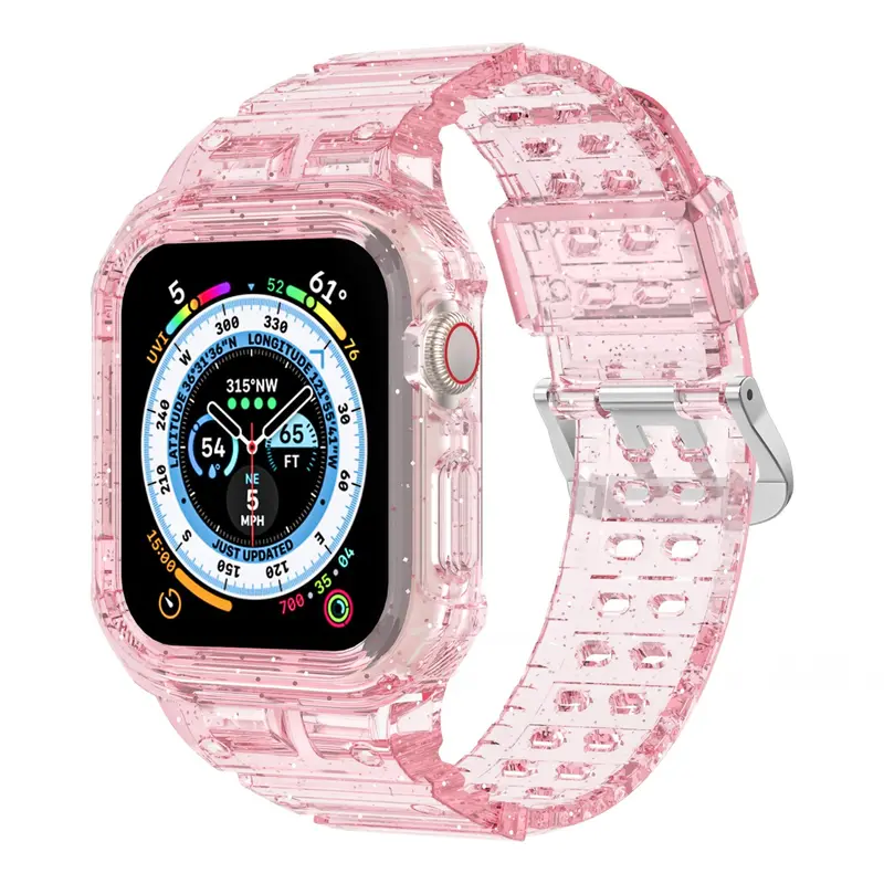 Solid Color Glitter Watch Band (Band Only), Adjustable TPU Transparent Sports Watch Band, Replacement Watch Band For Apple Watch, Electronics Accessories 2
