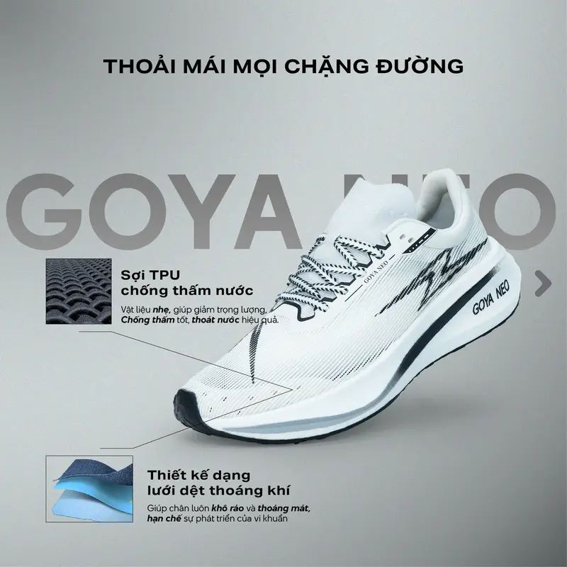 Giày Thể Thao Chạy Bộ Goya Neo Năm 2025 Đen Trắng - Siêu Nhẹ, Êm Ái, Bám Đường Tốt Phù Hợp Cho Nam Nữ Chạy Bộ, Sneaker Chuyên Chạy Bộ, Tập Thể Dục 2