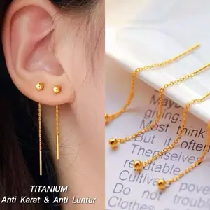 anting Jarum titanium boba wanita fashion korea gold 24k AWET TAHAN LAMA Terlaris