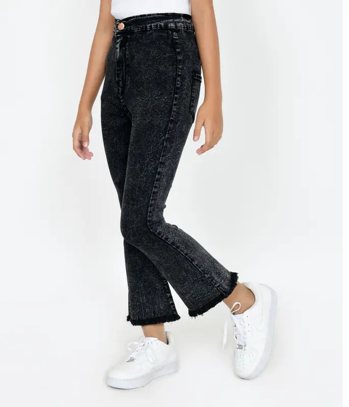 YAOSHI -Jeans anak wanita - Highwaist Cutbray Rawis Anak Tanggung  size 24 - 26 Pinggang Tinggi Jeans Fashion Katun 1
