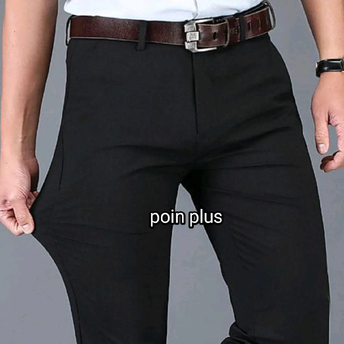 Celana Bahan Slimfit Melar Poinplus Original - Hitam, Abu, Navy, Coklat - Ukuran Khusus Hitam 27-38 - Nyaman, Muda - Kantor, Pria