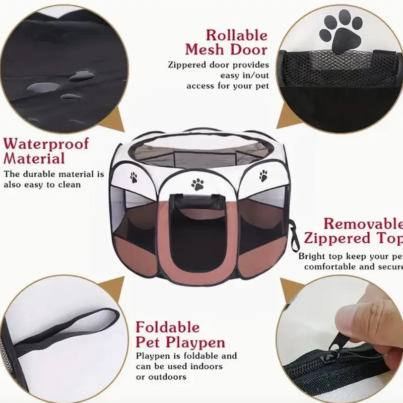 Portable Mesh Pet Gaming Cage, Waterproof Pet Playpens, Foldable Pet Cages for Small Dogs & Cats 6