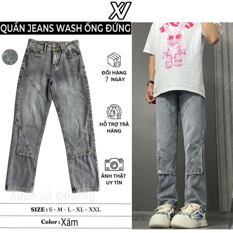 Quần Jean Nam Ong Pants Suông Ống Rộng Màu Xám Cúc Bấm Icon Menswear Nam Có Túi regular  fit jeans