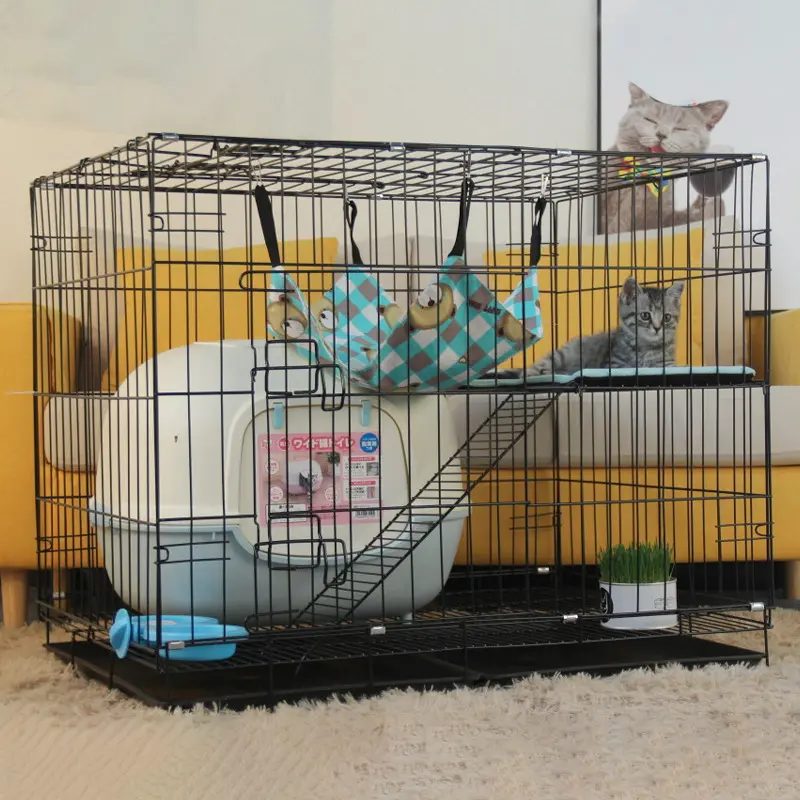 Cat Cage Villa Large Free Space Household Cat Cage 2 Levels Steel Cat Cage  Wrought Iron Ladder Door and Platform ,Free Hammock,Suitable for Small Dogs, Cat, Rabbit and Other Small Animal