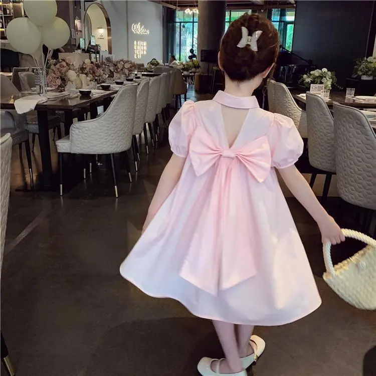 3-14 Tuổi Mùa Hè Bé Gái Đầm Trẻ Em Vừa Lớn Thời Trang Trẻ Em Puff Tay Áo Sơ Mi Đầm Bé Gái Nơ Ngọt Ngào Đầm Công Chúa 8