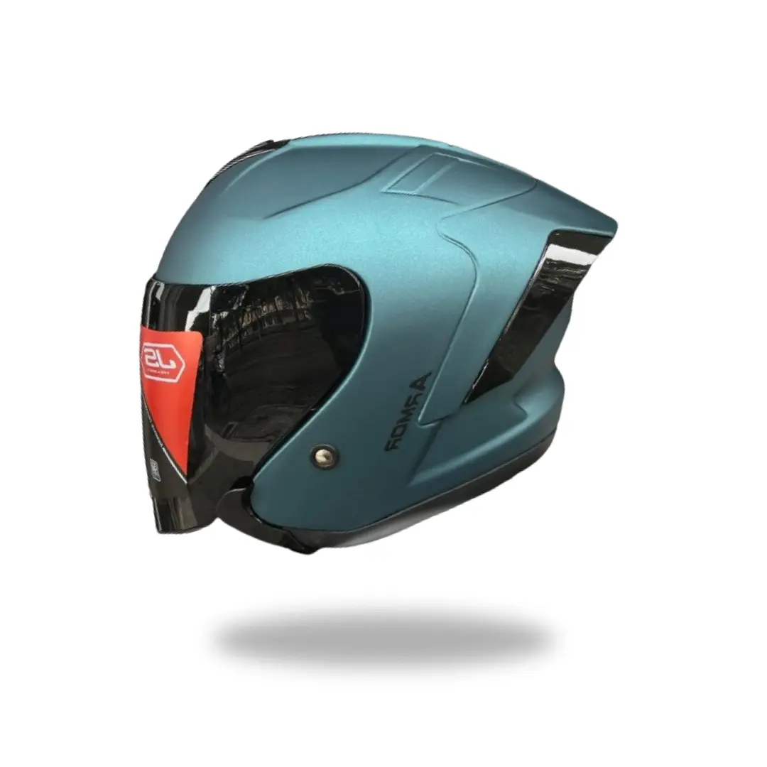 JS ARMOR Half Face Solid DARK TEIL METT Original SNI Helmet Motorcycle Iridium