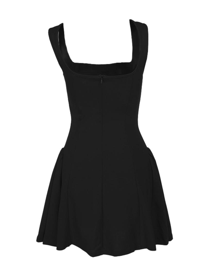 Product Introduction of Women's Plain Backless Square Neck Tank Dress, Elegant Sleeveless Fit & Flare Dress for Party Dating Wear, Ladies Clothes for All Seasons 6