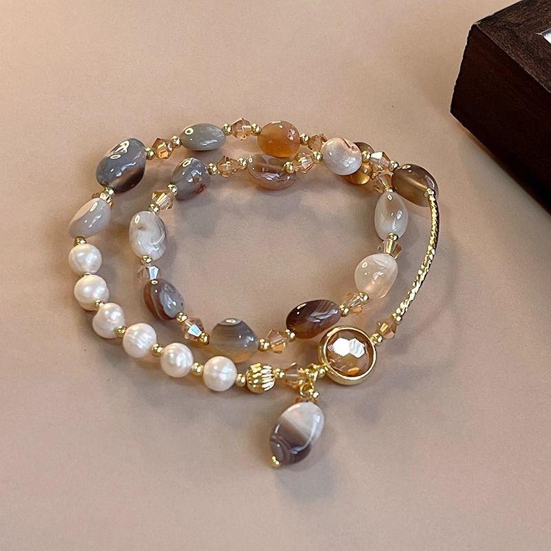 Product Introduction of Luxury Pearl Double Layer New Bracelet Crystal High-end Beaded Vintage Niche Exquisite Temperament Bangle Jewelry wlw  bracelets gelang  ldr  bergetar sweet  alhambra  bracelet cubic  zirconia 20