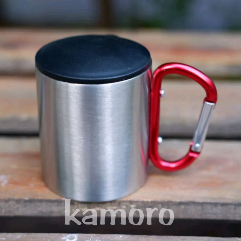 Gelas Carabiner Tutup - Cangkir Mug 220ml Stainless Steel 2