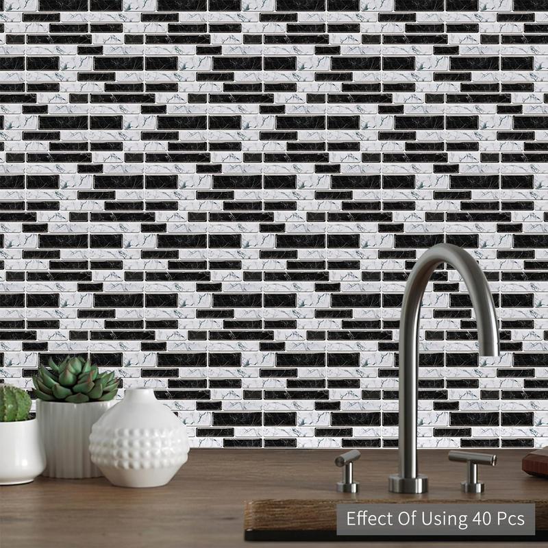 Marble Pattern Tile Sticker, 20pcs Self-adhesive Waterproof Removable Wall Sticker, Peel and Stick Wallpaper for Kitchen Bathroom Backsplash 5