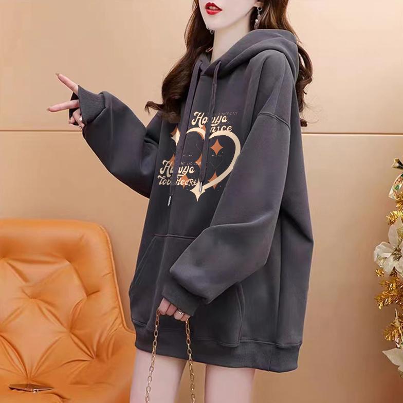 Áo Nỉ Có Mũ Trùm Đầu, Dày Dặn, Lót Lông Cừu, Dáng Rộng Vừa Vặn, Dài Trung Bình Phong Cách Hàn Quốc, Dành Cho Nữ, Mùa Thu Và Mùa Đông, Hàng Mới Về, 2024 2