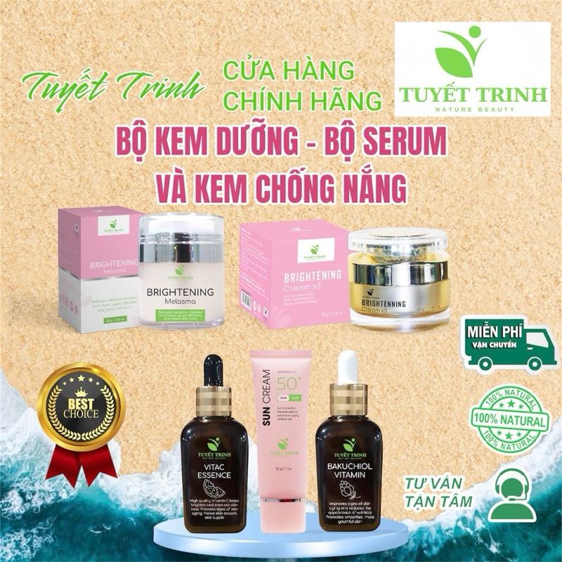 [ Bộ 5 món ] Bộ kem nám và Bộ serum và kem chống nắng. Kem nám Brightening Melasma 30g, Kem dưỡng Brightening Cream x3 30g, Serum Vitamin C 30ml, Serum Bakuchiol 30ml. Kem chống nắng Sun Cream 50g - Chăm Sóc Và Làm Đẹp Da