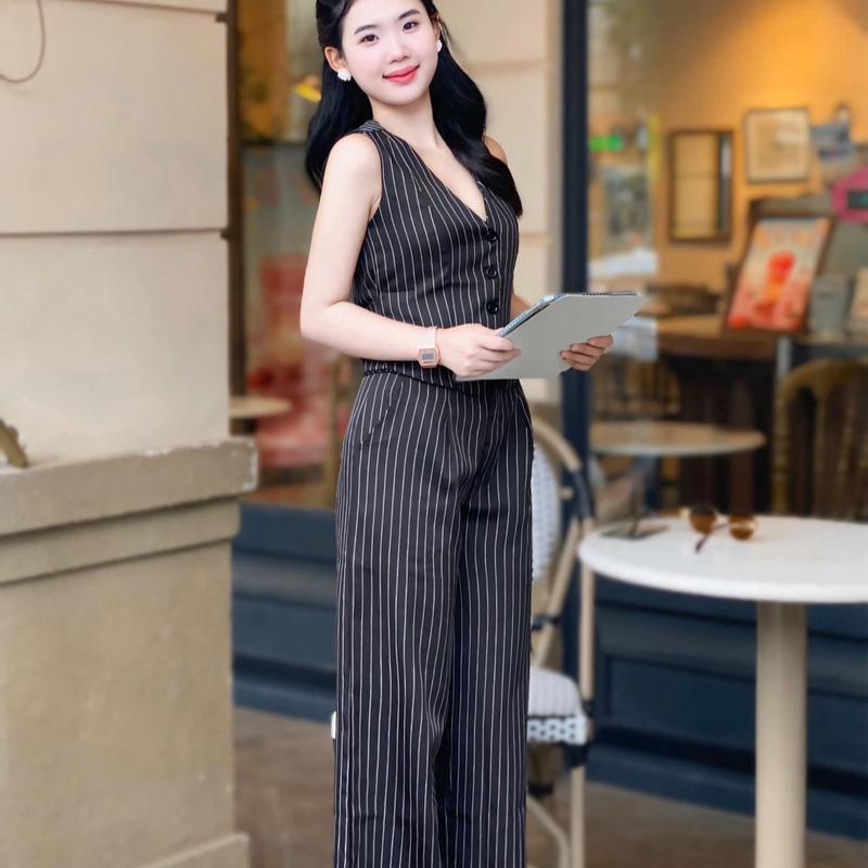 Set bộ quần tây áo ghile nữ sọc đen phong cách sang trọng - Size S - Women, Nhung 1