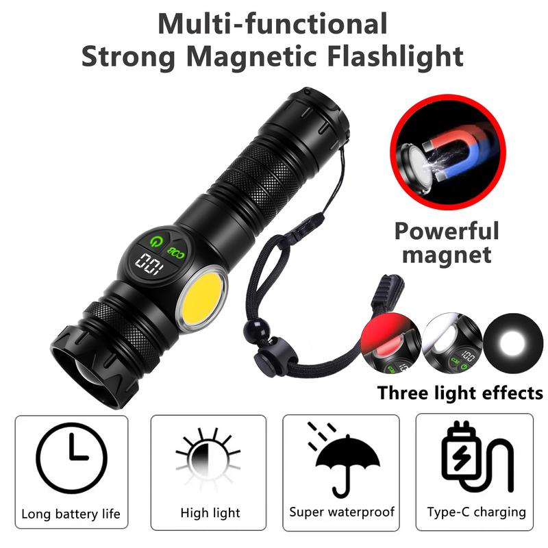Portable Strong Light Flashlight, USB Rechargeable Telescopic Zoom Flashlight, Outdoor Camping & Hiking Flashlight, Car Repair, Emergency Use Flashlight 0