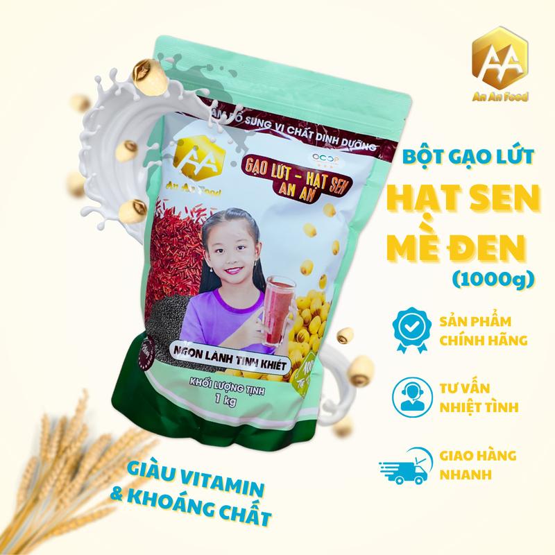 Bột gạo lứt hạt sen mè đen ( Túi Zíp 1 kg không giỏ ) tốt cho sưc khoẻ xương khớp ngủ ngon hữu cơ tự nhiên Chua Đường bột  gạo