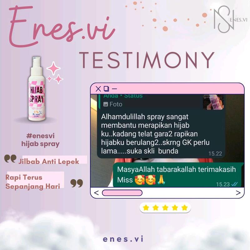 Hijab spray Enes vi Anti Leyot parfum pewangi jilbab kerudung anti lepek 100 Ml 6