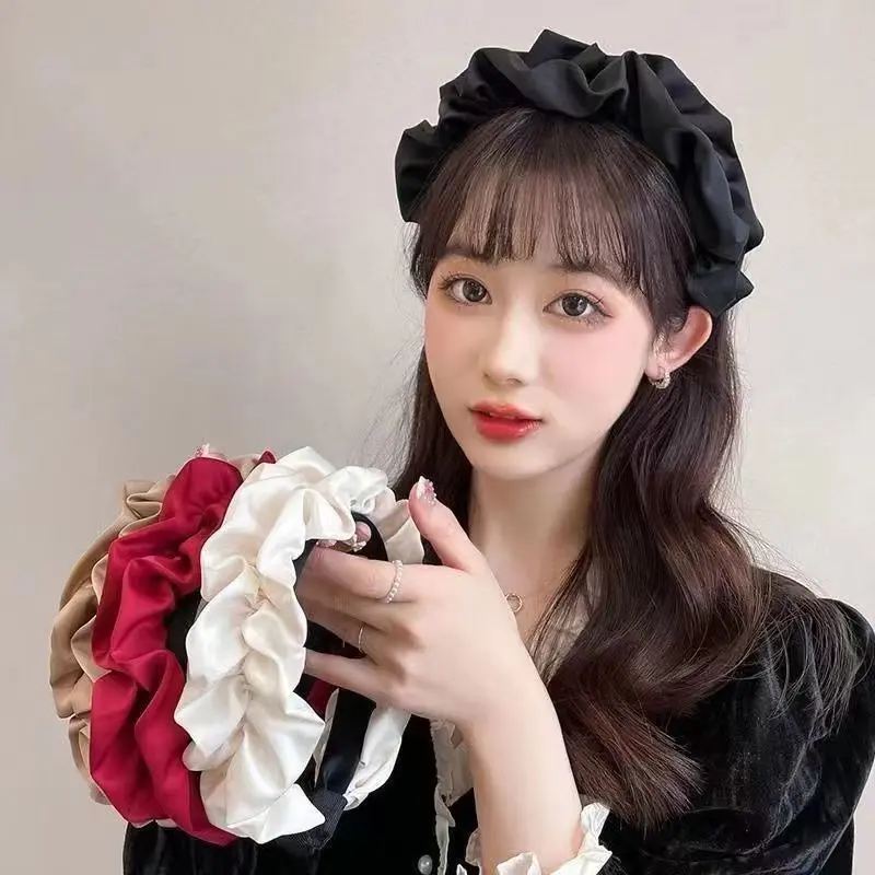 High Skull Top Pleated Headband Female Wide-Brim Hair Accessories Look Small Face Face Wash Retro High Sense Jewelry Hairpin