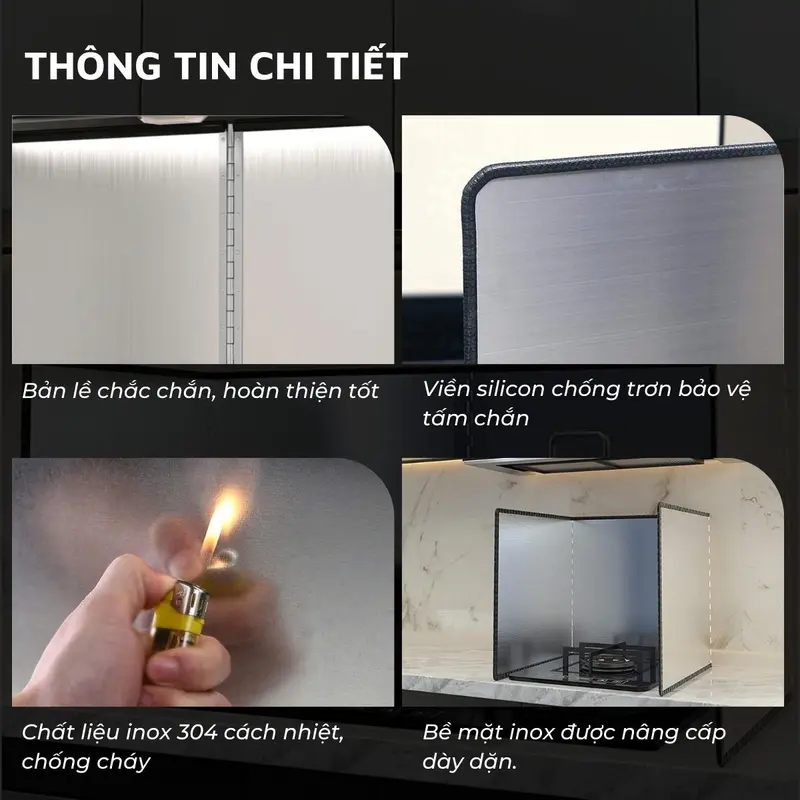 Tấm chắn dầu mỡ, nước bắn trong nhà bếp Dandihome inox 304 cao cấp 2