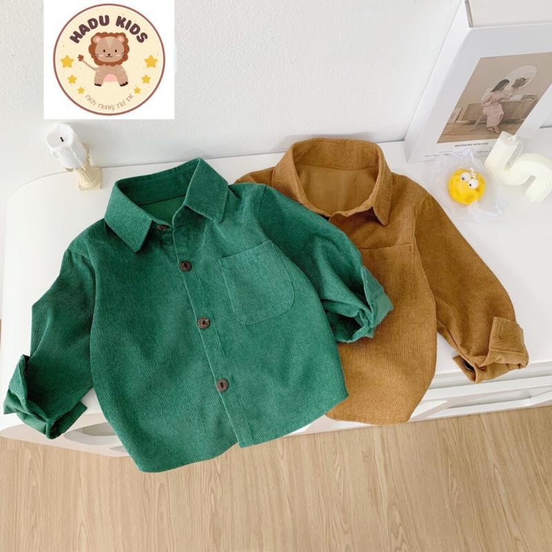 (XẢ KHO) Áo sơ mi dài tay cho bé, Áo sơ mi hàn quốc bé trai bé gái chất NHUNG TĂM nhỏ DÀI TAY, lên dáng đẹp - HADU KIDS 10-30kg Len