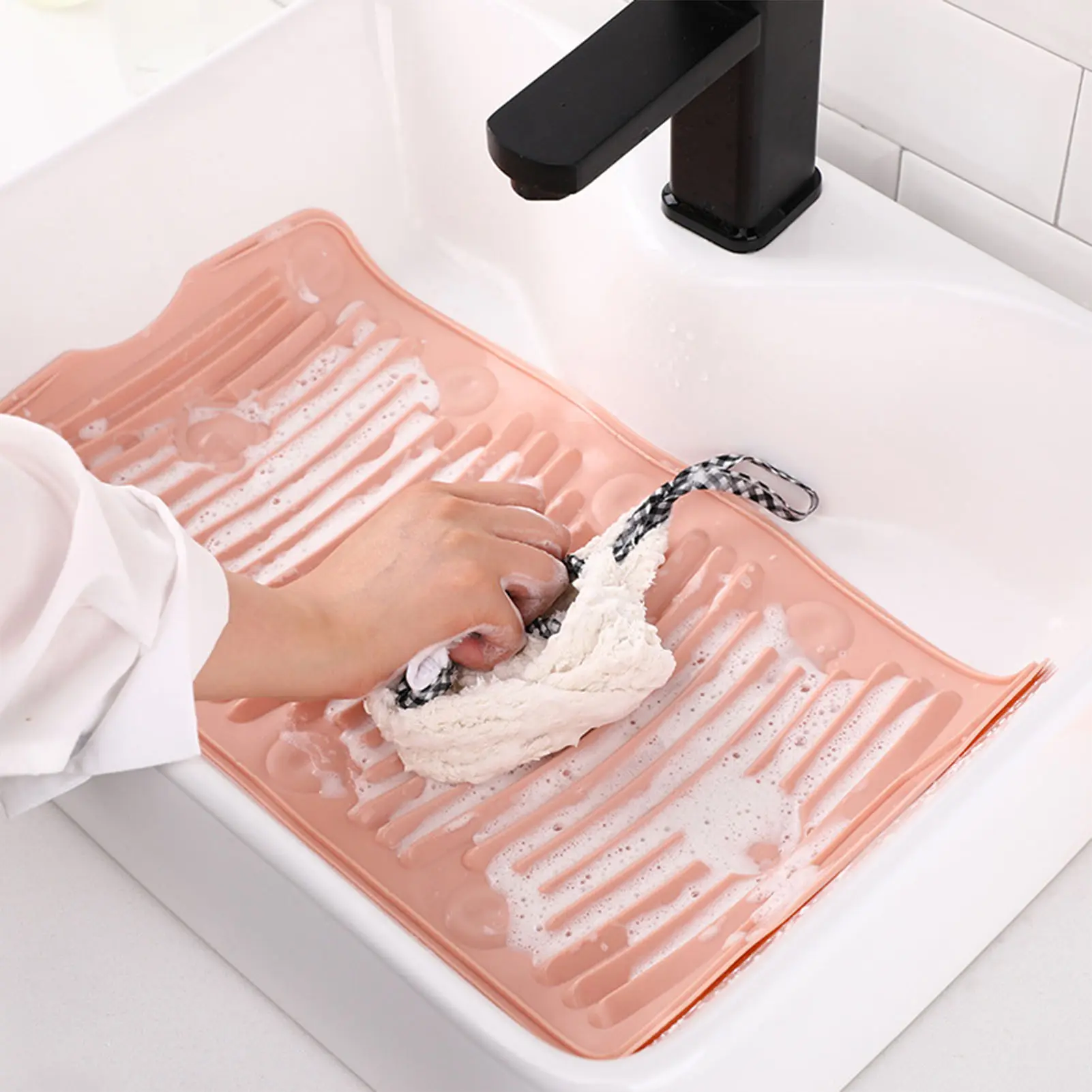 1Pc Practical Laundry Tool Portable Household Folding Mini Silicone Washboard Sucker Non-Slip Laundry Mat Washing Board