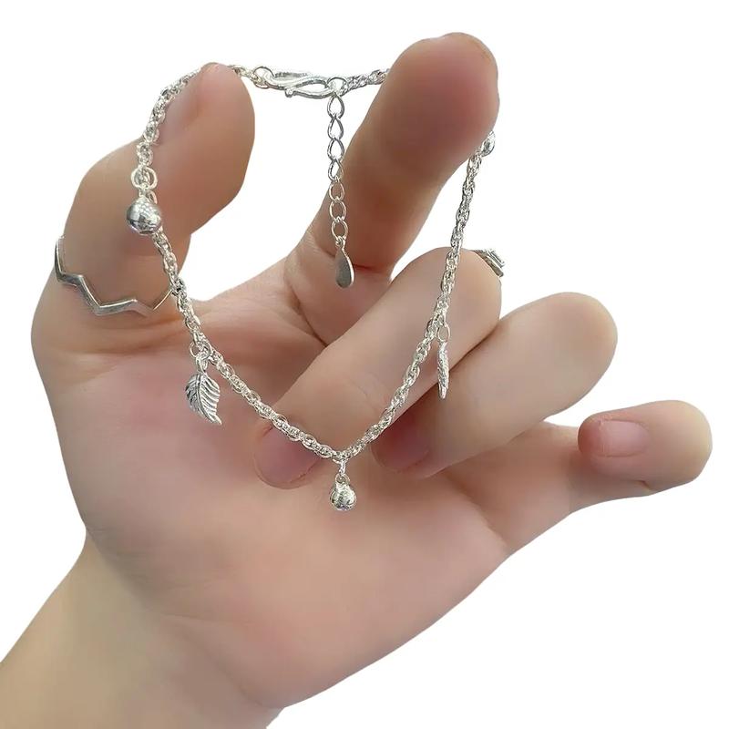 Lắc Tay xoắn lá bạc ta cho nữ siêu xinh nhẹ nhàng tinh tế dài 16cm + 2cm tua chờ _ Bạc Đẹp Hải Hạnh HHJ