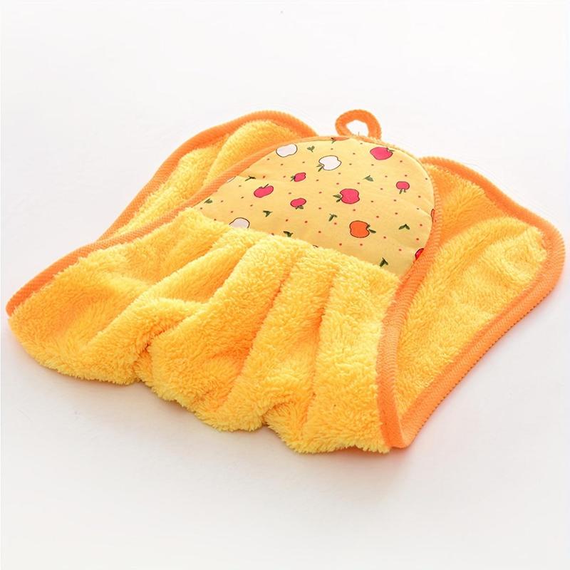 Cute Fruit Pattern Reusable Kitchen Dishcloth, 4pcs Hangable Absorbent Hand Towel, Home Kitchen Cleaning Tool, Cleaning Gadgets for Home 5