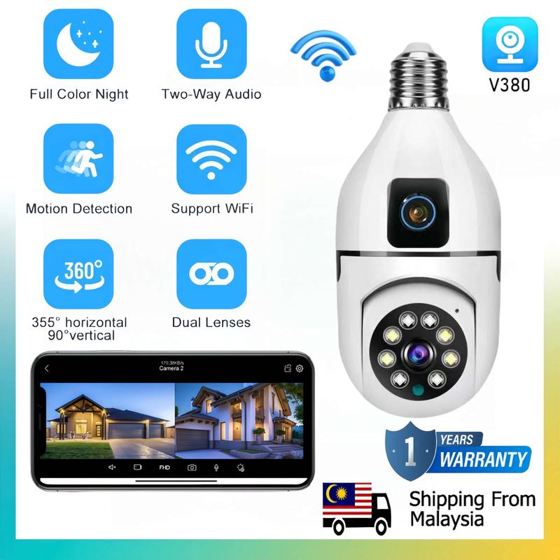 V380 PRO Dual Lens Siren Alarm Smart CCTV Camera Bulb Wireless - TikTok ...