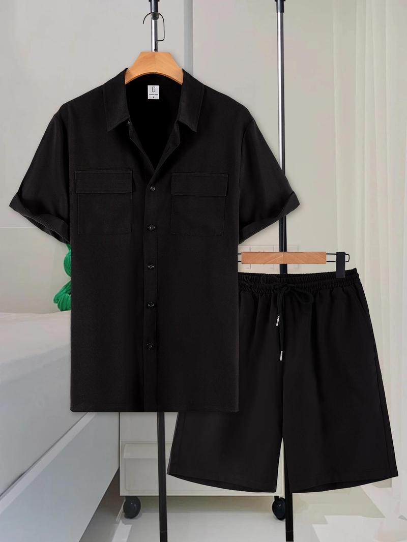 Product Introduction of Two-Piece Set Men's Solid Short Sleeve Top & Shorts, Casual Comfy Round Neck Shirt & Shorts for Summer, Men's Clothes for Daily Wear 8