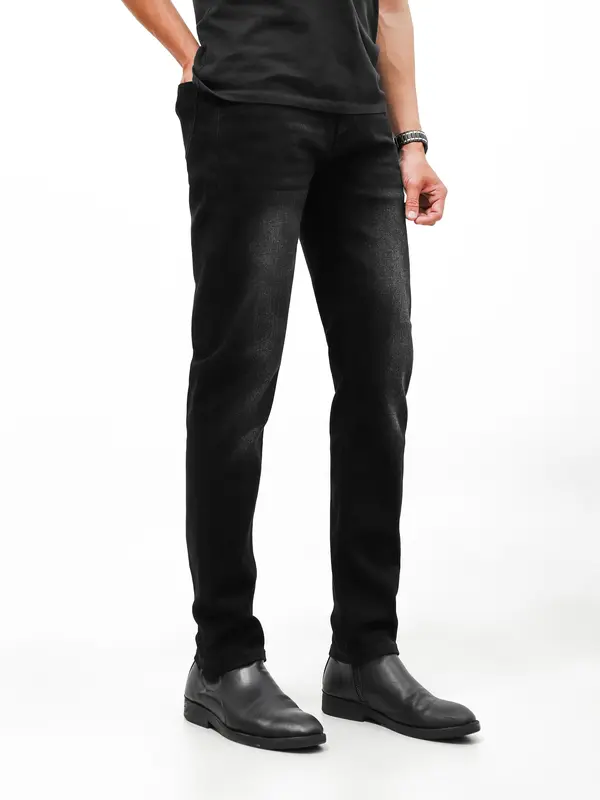 [QTV2] Quần jean nam co giãn, màu đen tuyền wash trắng thời trang, quần rin form ống slimfit_Q81 Pants Menswear Có Túi Cotton Denim 6