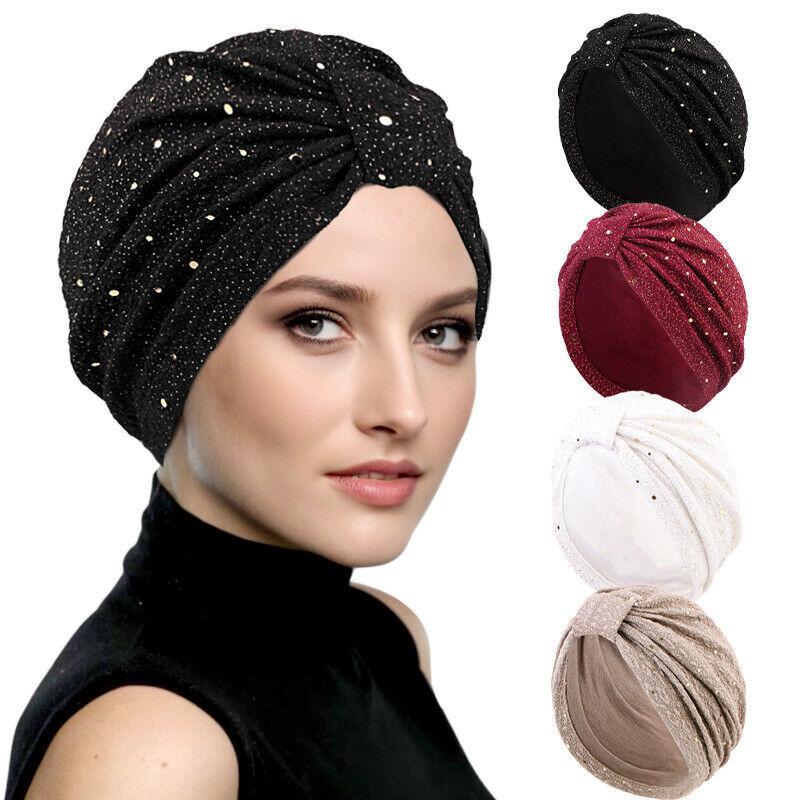 Turban Hat Muslim Stretchy Glitter Sequins Headscarf Hijab Cap Women Head Wrap Hats Party 0