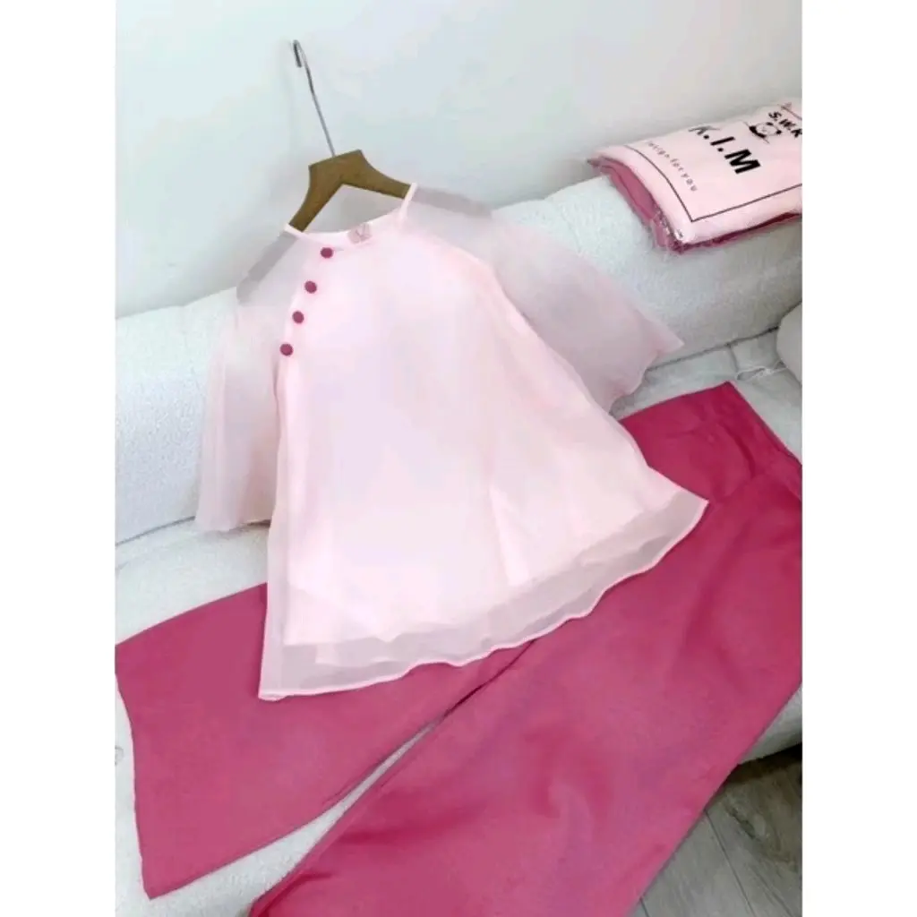 set bộ áo tơ suông, nút bọc