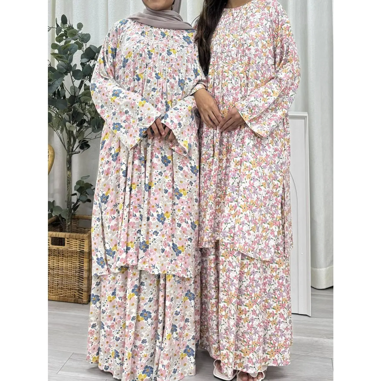 Smock Pleats Tunic Skirt Set