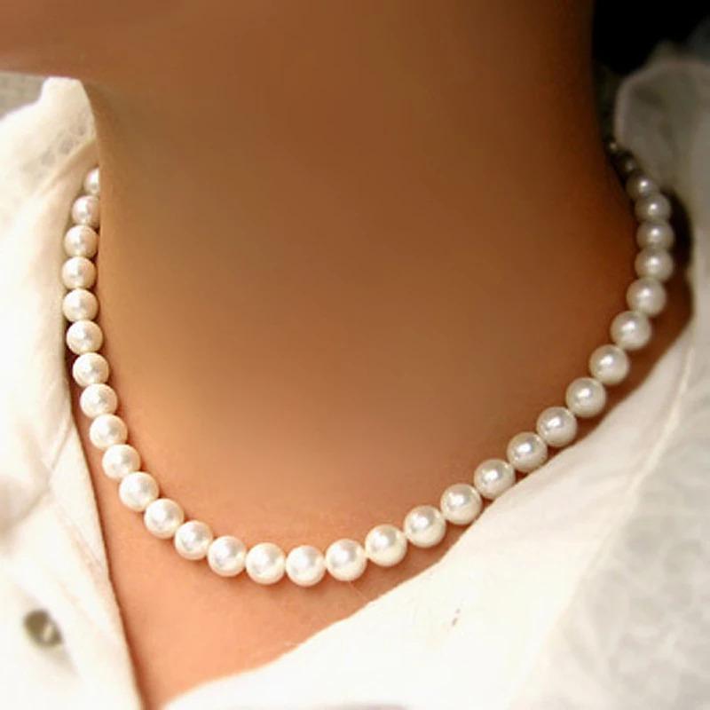 Pearl White Beads Choker Necklace Women