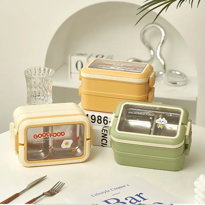 Hộp Cơm 2 Tầng 3 Ngăn Giữ Nhiệt Khay Inox Màu Pastel TINI HCGOOD20 8