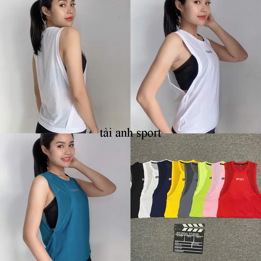 Áo tanktop nữ tập Gym, Yoga, Aerobic chât thun phối lưới lưng TANKSPORT