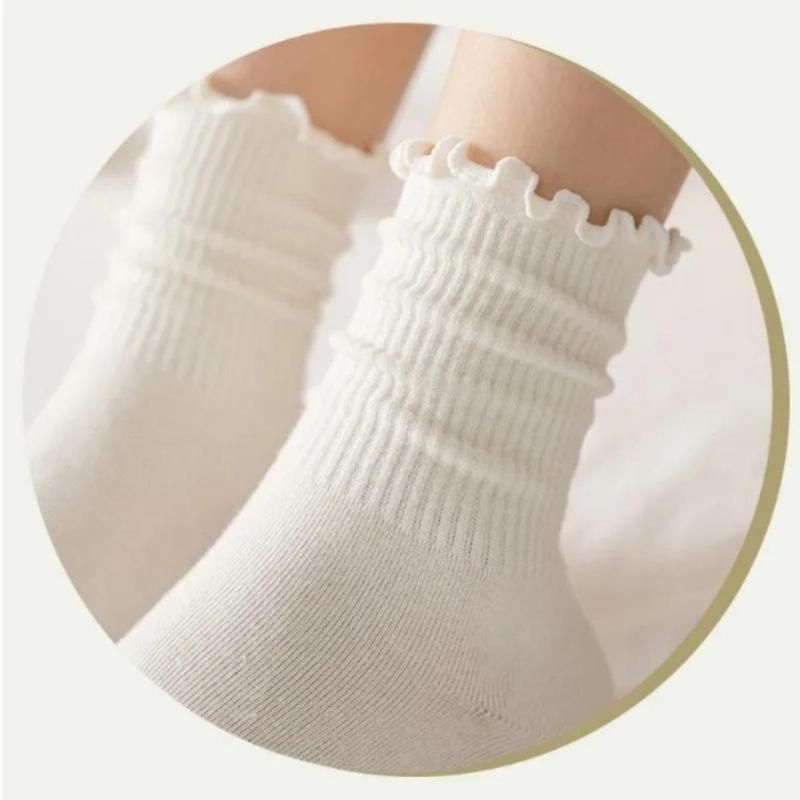 Tất Cho Nữ, Chất Liệu Cotton Xếp Ly Ống Giữa Dài Đến Mắt Cá Chân, Ngắn Và Thoáng Khí, Màu Đen Và Trắng, Thích Hợp Cho Mùa Mùa Xuân, Mùa Thu Và Mùa Đông Women Ong 3