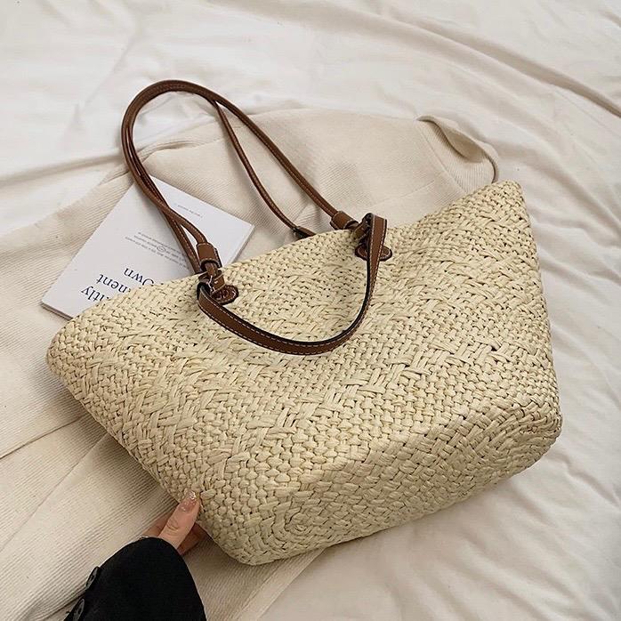 Túi cói quai nâu sz20 & sz30 siêu xinh mặt gỗ ( Tiệm Cói Cô Chinh ) 4