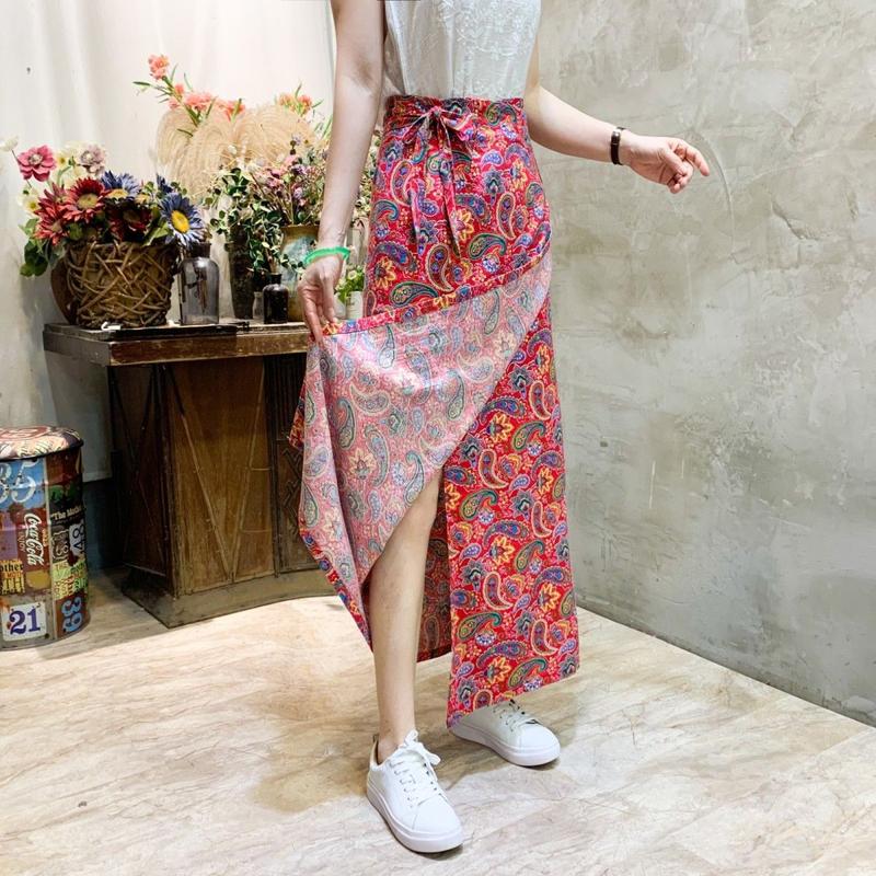 Product Introduction of Váy Một Mảnh Phong Cách Dân Tộc Bohemian, Hoa Thái Hòa, Phong Cách Dai, Dài Trung Bình Váy Buộc Dây Dành Cho Phụ Nữ, Thích Hợp Cho Mùa Hè Dress Women Khuy Cổ Tròn Khuy Cổ Tròn Voan 10