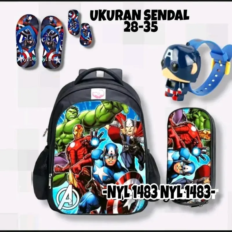 Tas Sekolah Anak 4in1 motif printing Karakter Kartun 0