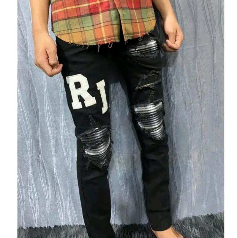 Quần bò nam BOY PHỐ thêu chữ vá vải đen trắng khóa kéo chất bò co dãn dày dặn mẫu mới cao cấp quanjean nam jeans  dsq Menswear Pants