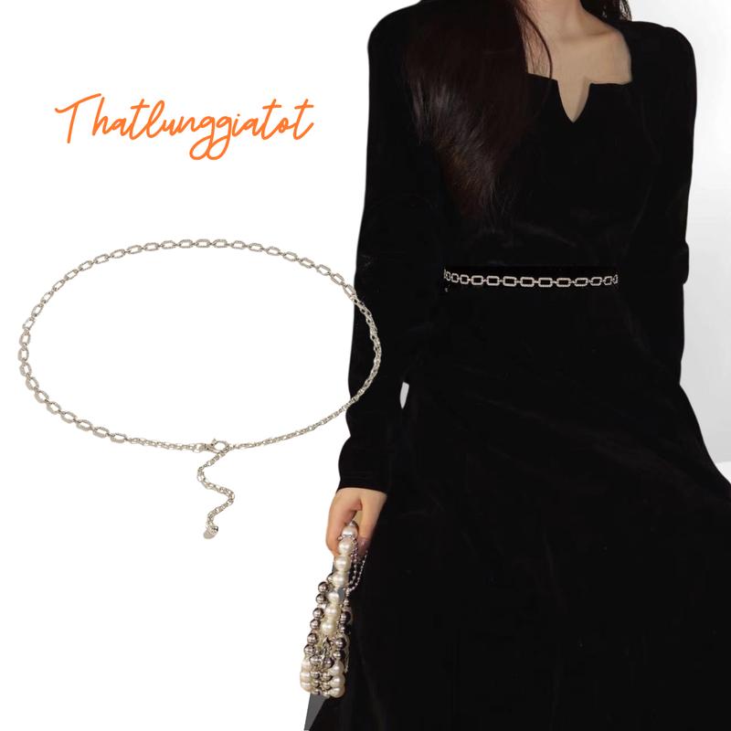 Thắt lưng xích nữ màu vàng và màu bạc phong cách Hàn Quốc phối áo vest blazer, đầm DV508 - Thắt Lưng Giá Tốt