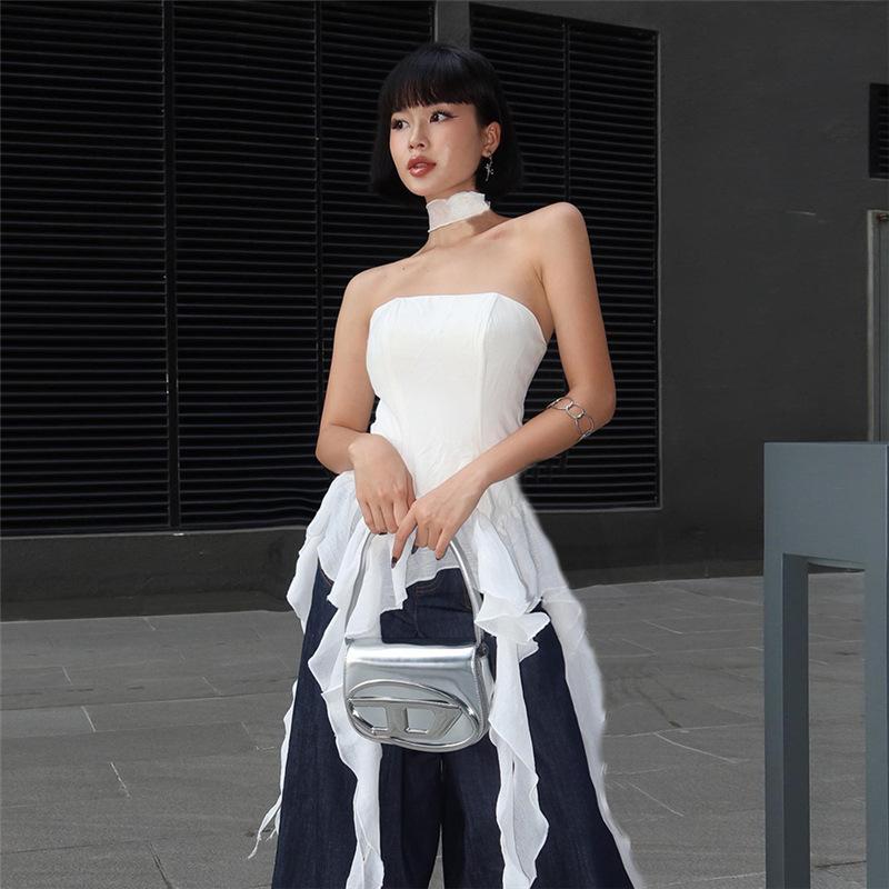 Áo Vest Một Vai, Thời Trang, Mỏng Vừa Vặn, Không Dây Tua Rua, 28845, Hàng Mới Về 0