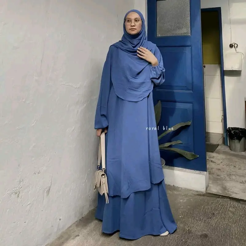 Ufaira Collection ~ One Set Hameda Setelan Wanita Terbaru Tanpa hijab Bahan Crincle Airflow Polos Baju Muslim Panjang Tunik Crinkle Atasan Simple Fit Remaja Dewasa Celana Shakila 5